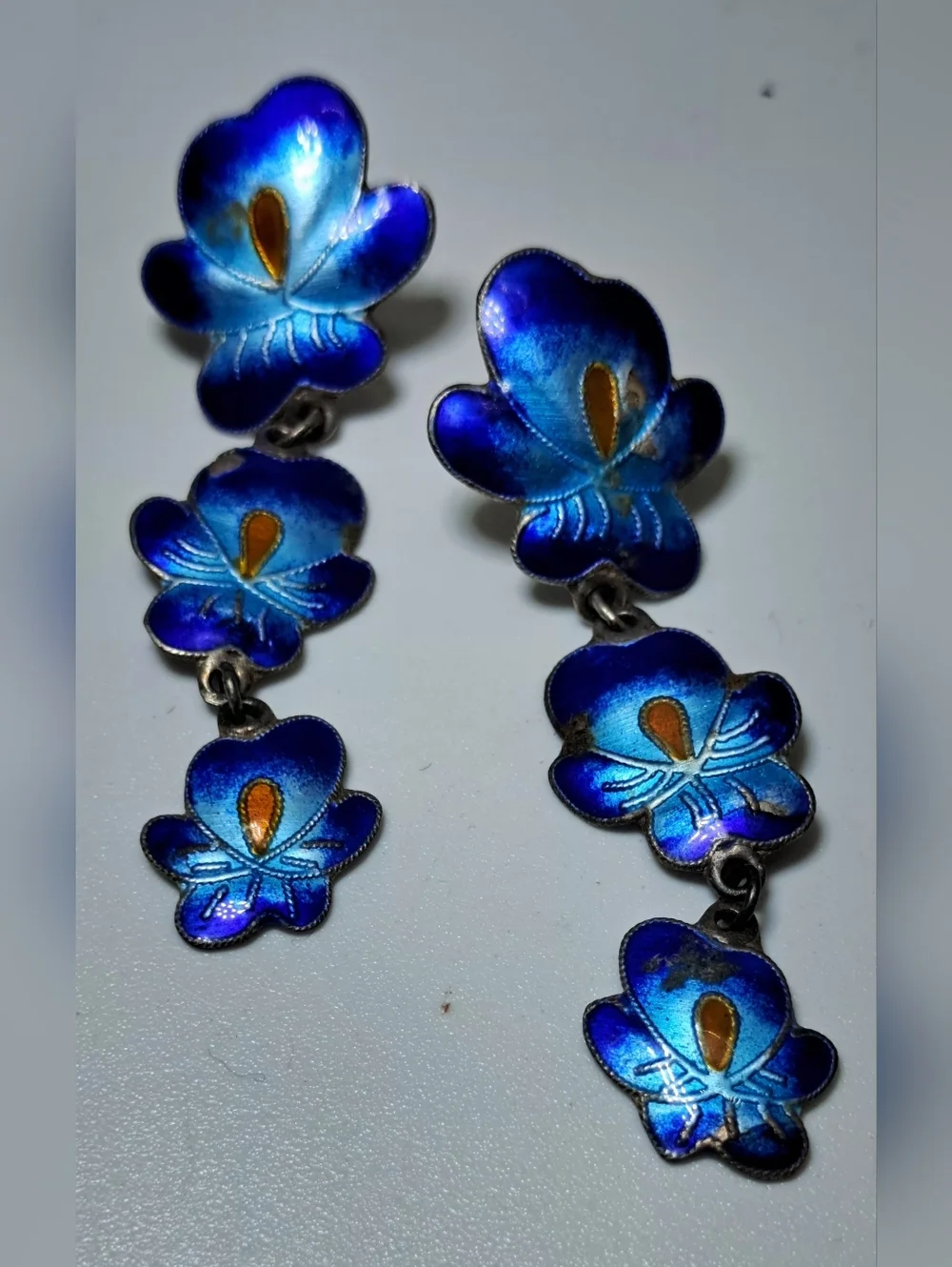 Vintage Norwegian Sterling Silver Floral Drop Earrings - Picture 1 of 6